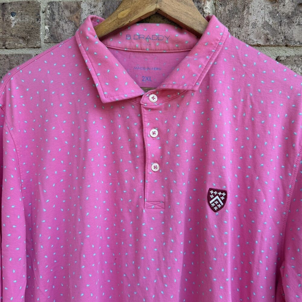 B. Draddy USA Men’s 2XL Pink Raindrop Seed Print 100% Pima Cotton Golf Polo Soft
